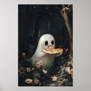 Spökätande Pizzatryck, Halloween Cottagecore Poster
