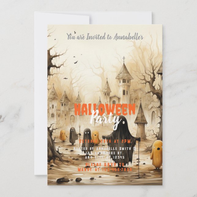 Spökbadande fladdermöss Halloweenfest i lantlig by Inbjudningar (Framsida)