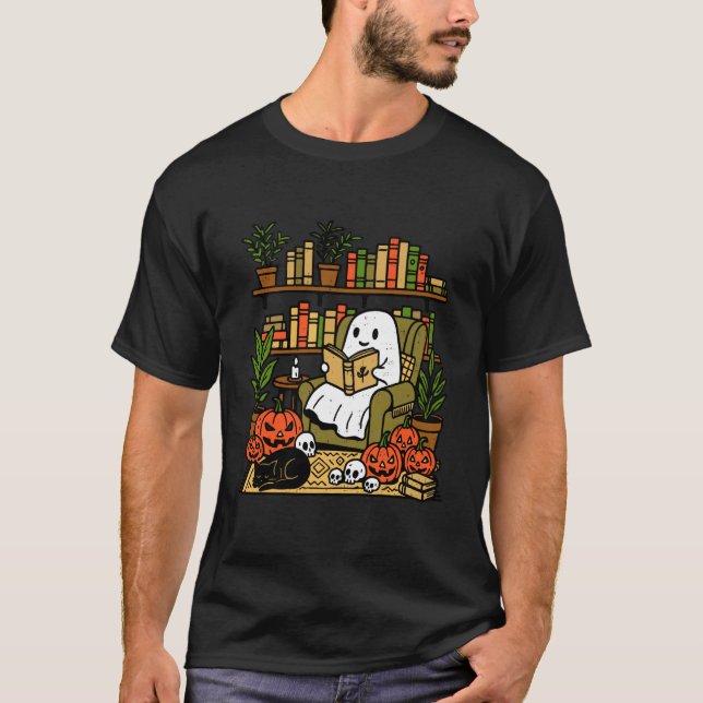 Spökbibliotek Läsning Böcker Halloween Bibliotekar T Shirt (Framsida)