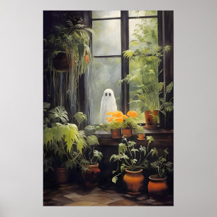 Spökbild i fönster växttryck, Mörk Akademi Poster