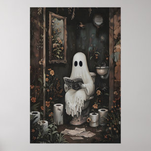 Spökbild som läser tidning på toaletten, mörkt poster