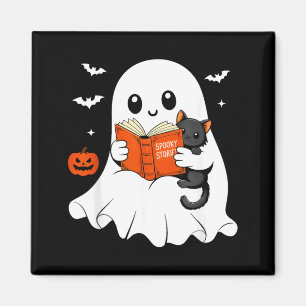 Spökbokläsande svart katt Halloween-kostym för män Magnet