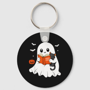 Spökbokläsande svart katt Halloween-kostym för män Nyckelring