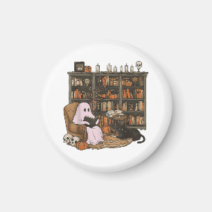 Spökbokläser Kattälskare Halloween Magnet
