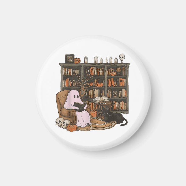 Spökbokläser Kattälskare Halloween  Magnet (Framsidan)