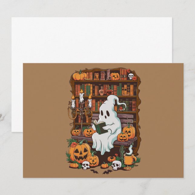 Spökboksläsare Läsarpresent Halloween-present Inbjudningar (Fram/baksida)