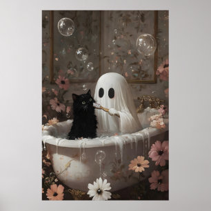 Spökborste på svart katts tänder badkarsutskrift poster