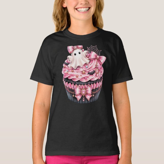 “Spökcupcake” Söt Halloween T-shirt (Framsida)