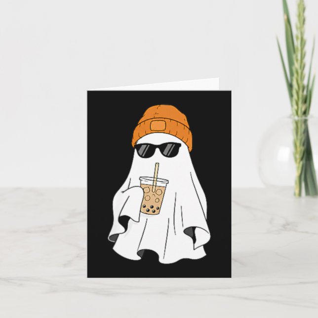 Spökdrinkande iskaffe Halloween-kostym Kort (Framsida)