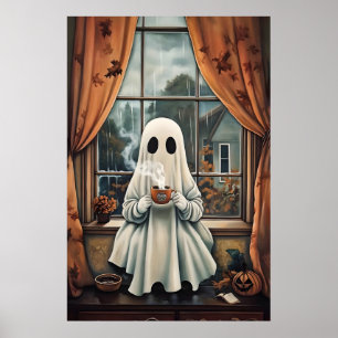 Spökdrycker kaffeutskrift, spökte whimsical poster