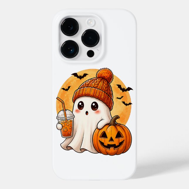 Spöke dricker iskaffe med pumpa Halloween (Baksida)