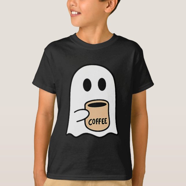 Spöke dricker kaffe Roligt Halloween-kostym Kaffe T Shirt (Framsida)