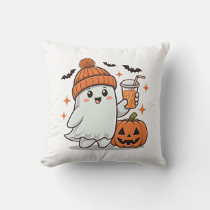 Spöke, fladdermöss, pumpa och dryck, söt Halloween Kudde