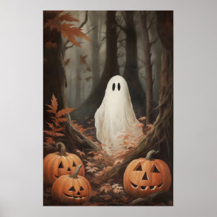 Spöke i höstskog med pumpor, mörk akademi poster