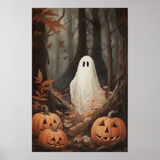 Spöke i höstskog med pumpor, mörk akademi poster (Framsidan)
