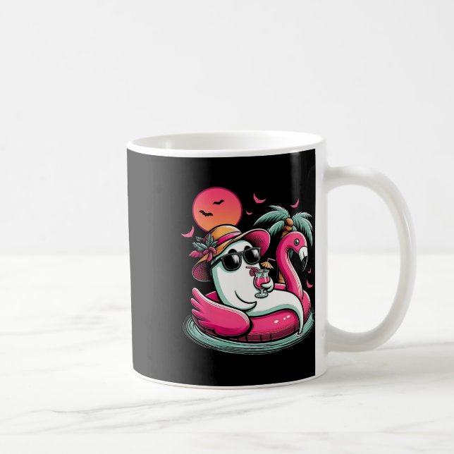 Spöke i livbåt Flamingo På En Pool Flotte Sommar  Kaffemugg (Höger)
