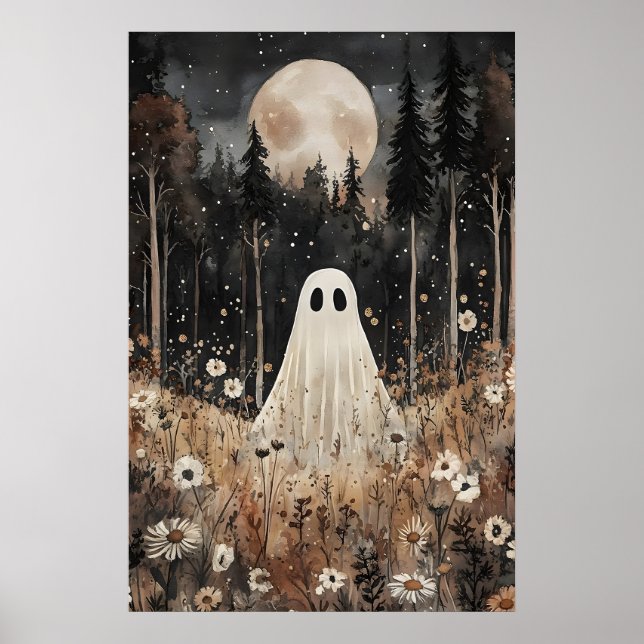 Spöke i skogsfält med blomma, Mörk akademi Poster (Framsidan)