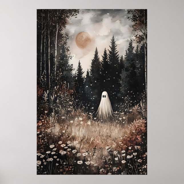 Spöke i skogsfält med blomma, Mörk akademi Poster (Framsidan)