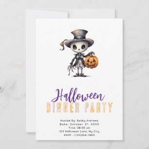 Spöke i toppmössa och fluga Halloween middagsfest Inbjudningar