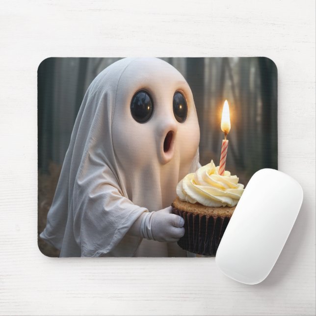 Spöke med en födelsedagscupcake musmatta (Med mus)