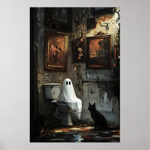 Spöke med svart katt på toaletttryck, mörkt poster