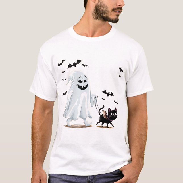 spöke med vandande hund halloween t shirt (Framsida)