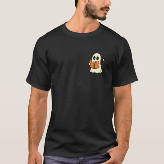 Spöke och katt som läser skräckinjagande Halloween T Shirt