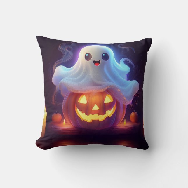 Spöke och pumpa Gott Halloween Kudde (Framsida)