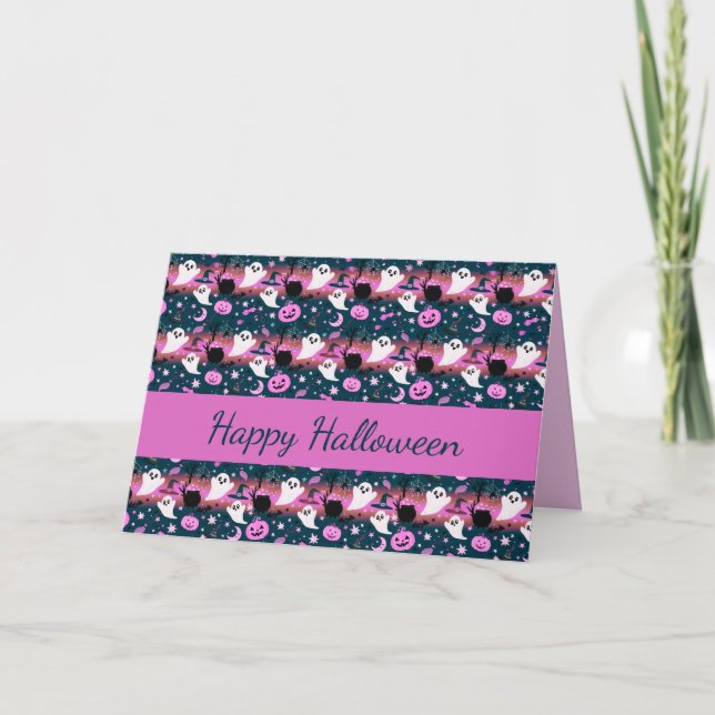 Spöke och pumpa rosa och blå mönster kort (Framsida)