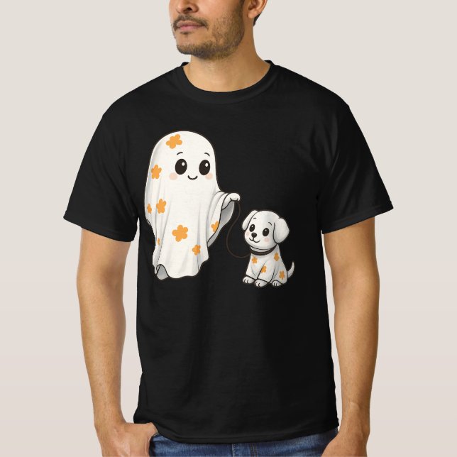 Spöke och Valp Halloween – Matchande Spöke Kostym T Shirt (Framsida)