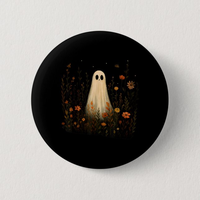 Spöke på en blomsteräng Halloween höst design Knapp (Framsida)