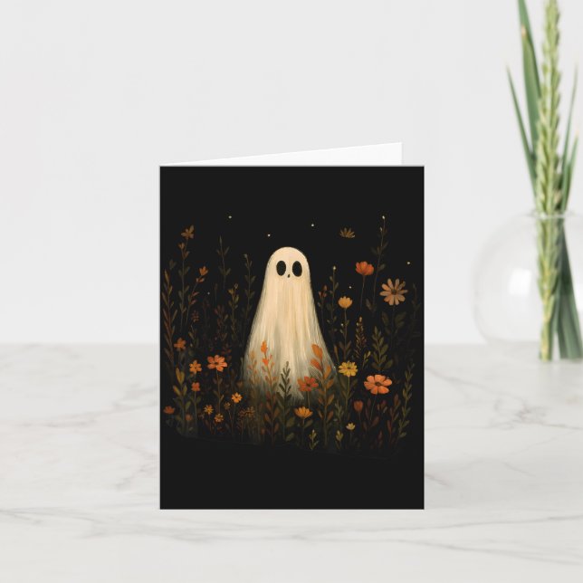Spöke på en blomsteräng Halloween höst design Kort (Framsida)