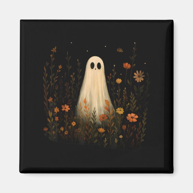 Spöke på en blomsteräng Halloween höst design Magnet (Framsidan)