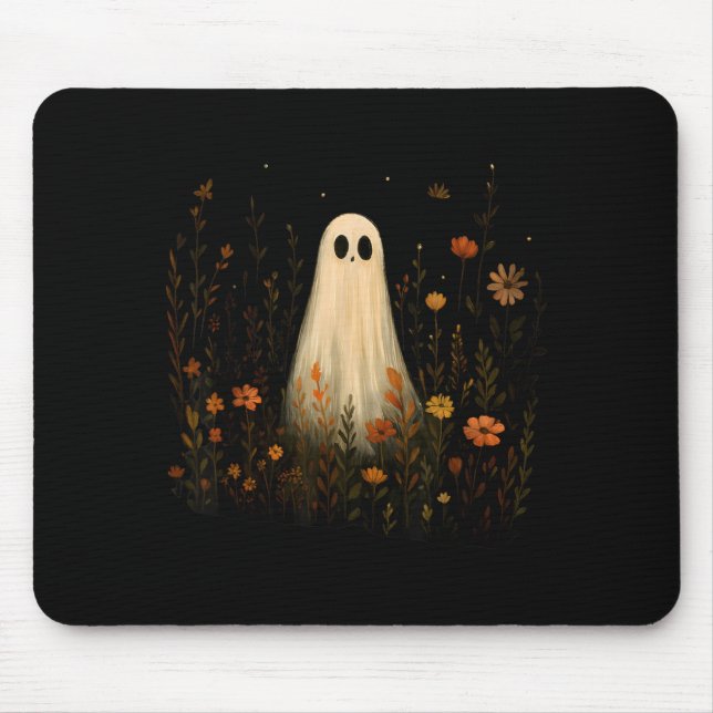 Spöke på en blomsteräng Halloween höst design Musmatta (Framsidan)