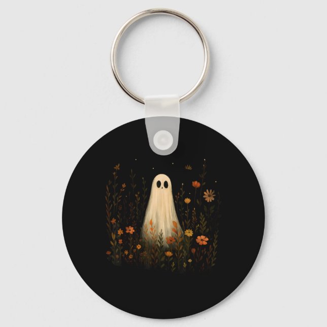 Spöke på en blomsteräng Halloween höst design Nyckelring (Framsida)