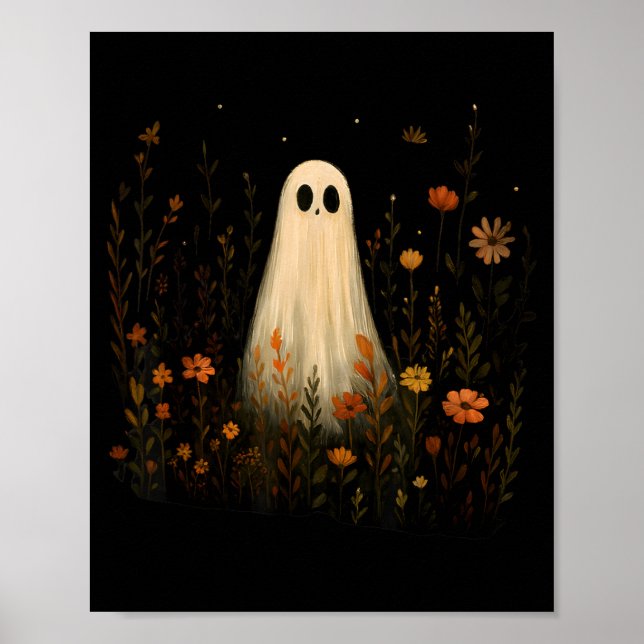 Spöke på en blomsteräng Halloween höst design Poster (Framsidan)
