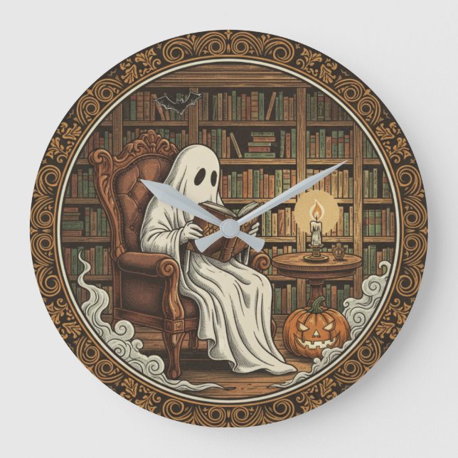 Spöke på ett bibliotek stor klocka (Framsida)