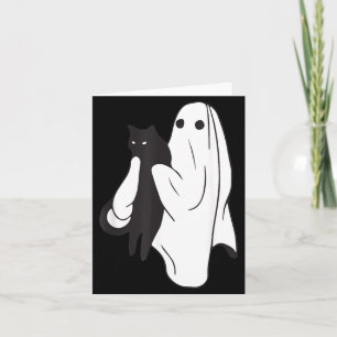 Spöke som håller svart katt Halloween kattälskare Kort