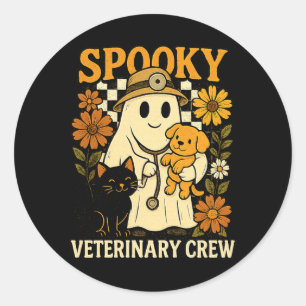 Spöke som håller svart katt hund veterinär Hallowe Runt Klistermärke