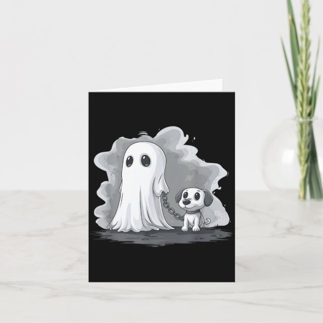 Spöke som håller valp Rollig Halloween-kostym Kort (Framsida)