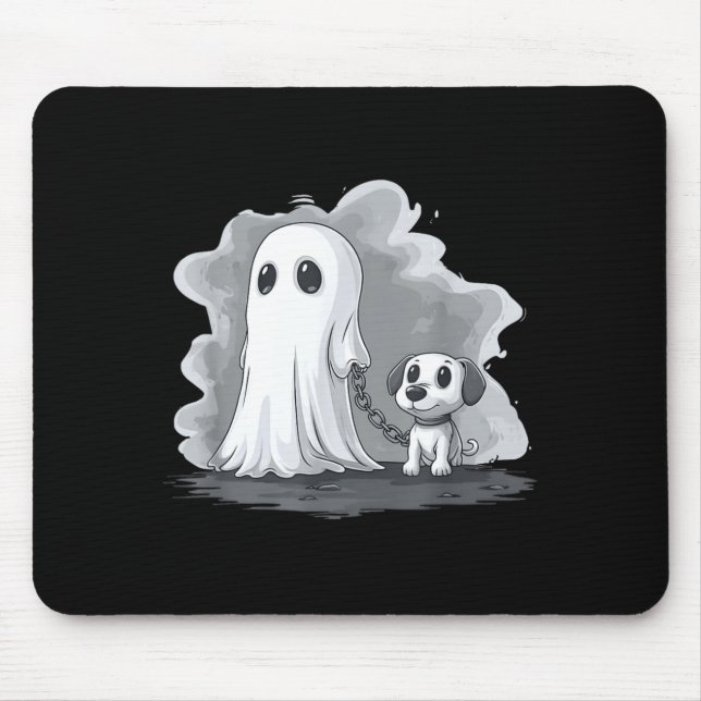 Spöke som håller valp Rollig Halloween-kostym Musmatta (Framsidan)