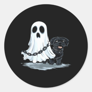 Spöke som håller valp Rollig Halloween-kostym Runt Klistermärke