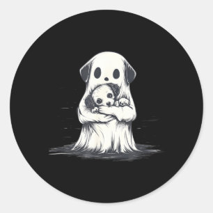 Spöke som håller valp Rollig Halloween-kostym Runt Klistermärke
