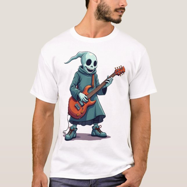 Spöke som spelar gitarr � Kuslig musik Halloween T Shirt (Framsida)