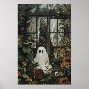 Spöke som tittar från växthusfönster, växtälskare poster