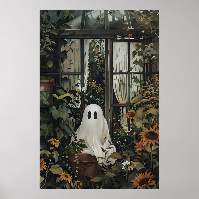 Spöke som tittar från växthusfönster, växtälskare poster (Framsidan)