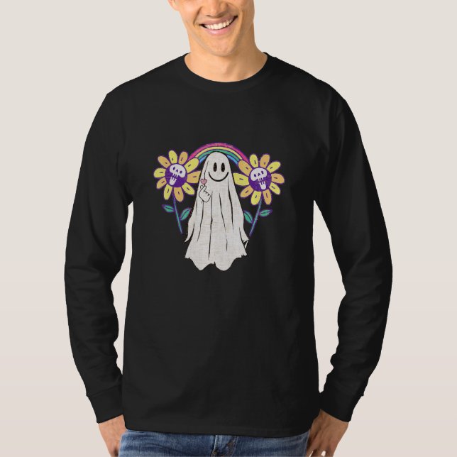 Spöke  Söt Färgrik Regnbåge Goth T Shirt (Framsida)