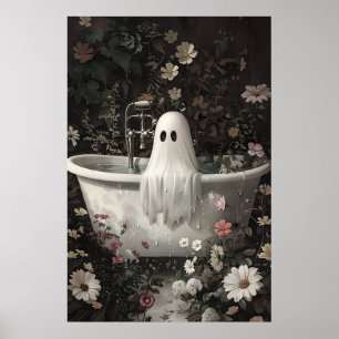 Spöke tar ett badkar i blommig skogsutskrift poster