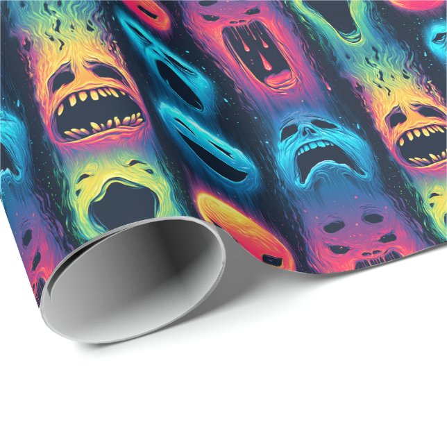 Spökemojiljus - Hemsökta neonspöken Presentpapper (Rullad Hörn)