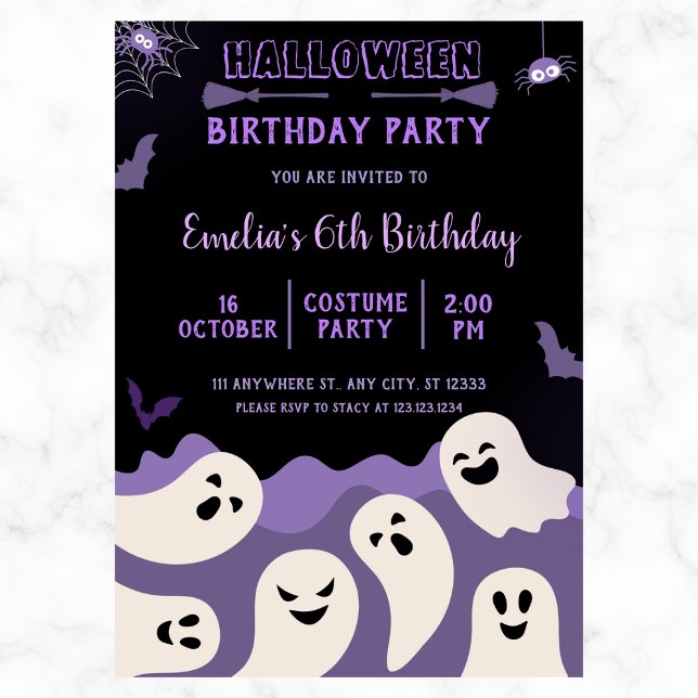 Spöken Girl Halloween Birthday any Year Lila Inbjudningar (Skapare uppladdad)
